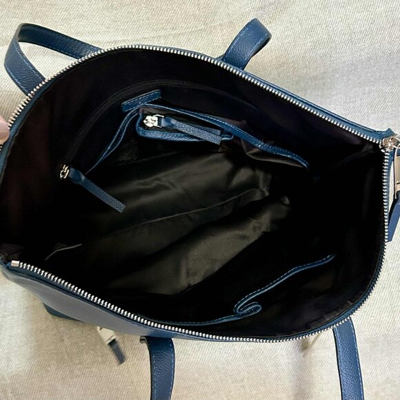 Tahari Blue Pebble Leather Zipped Tote Shoulder Bag - Picture 5 of 7